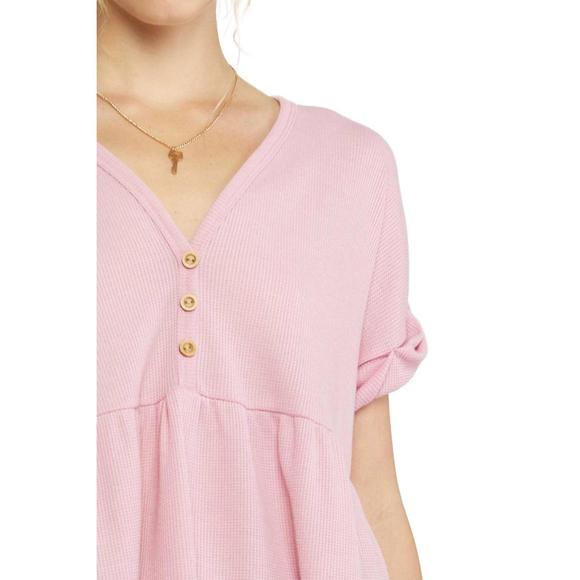 NEW ENTRO waffle knit babydoll top in pink - Picture 5 of 7